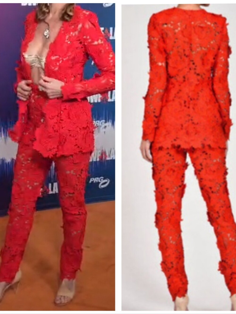 THE DOLLS HOUSE 2026 Floria Red Lace Semi Sheer Italian Lattice Pant Suit S 2
